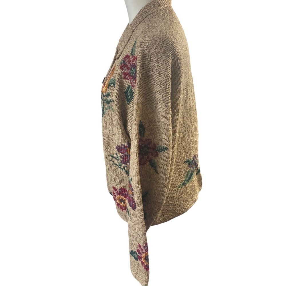 Bushwacker Ramie Cotton Cardigan Women L Oatmeal with Multicolor Floral - Picture 7 of 14